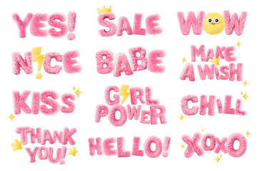 Fototapeta premium PNG fluffy word sticker set, transparent background