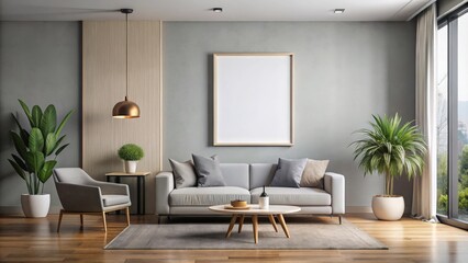 Fototapeta premium Mock up modern home interior poster wall with a minimalist design