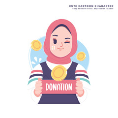 donation illustrationwith hijab girl character