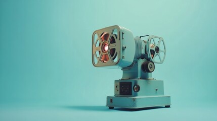 Fototapeta premium A vintage film projector on a pastel background, showcasing classic cinematic technology.