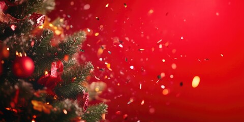 Decorated Christmas Tree in Close-Up with Vibrant Confetti