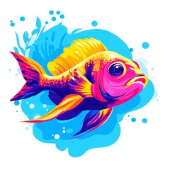 Fototapeta premium Colorful fish illustration on blue background.
