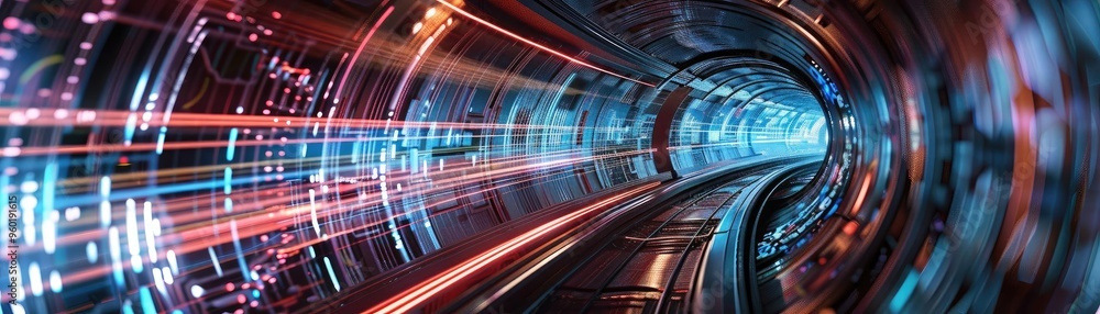 Poster a dynamic abstract tunnel of light, showcasing vibrant colors and motion, symbolizing speed and futu