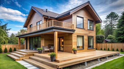 Fototapeta premium Renovation of a wooden house featuring modern upgrades and improvements