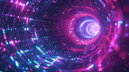 Obraz premium A vibrant, mesmerizing tunnel of light featuring swirling patterns and vivid colors, perfect for digital art and futuristic themes.