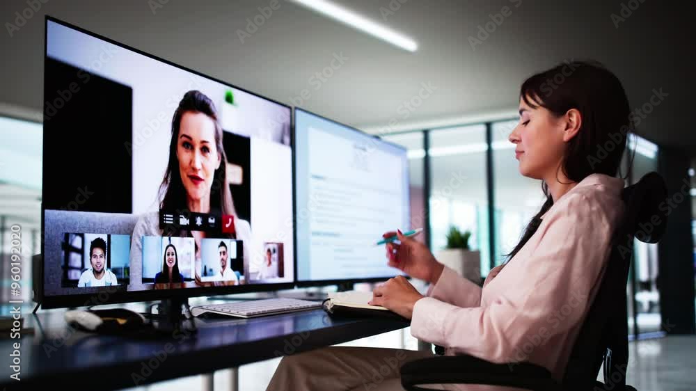 Wall mural online video conference job interview meeting