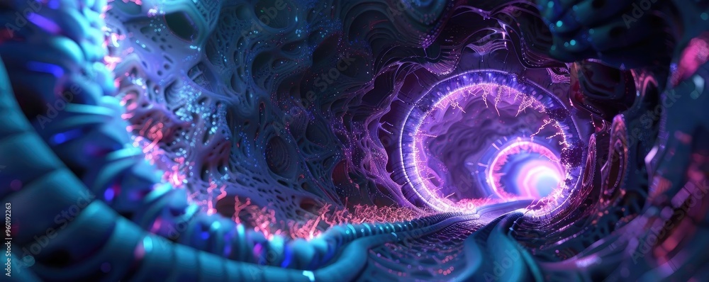 Poster a mesmerizing view into a colorful, spiraling tunnel that evokes a sense of depth and wonder, perfec