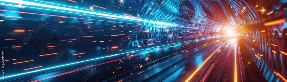 Aufkleber dynamic light trails create a vibrant tunnel effect, showcasing speed and energy in a futuristic set