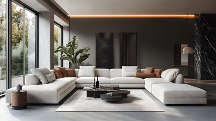 Living room with an L-shaped sofa and modern accent pieces for style pictures