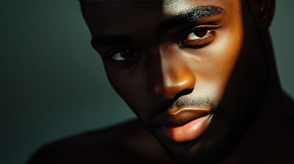 Black Man's Glowing Skin in Studio Setting