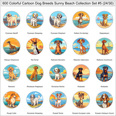 Colorful Dog Breeds Cartoon Characters Sunny Beach Bundle Collection Set 5 of 600 Dog Faces Isolated Part 24