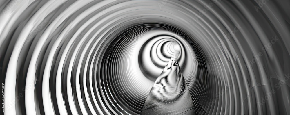 Poster a mesmerizing black and white tunnel design, showcasing dynamic curves and depth, perfect for abstra