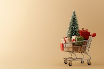 Christmas Tree and Gifts in Shopping Cart