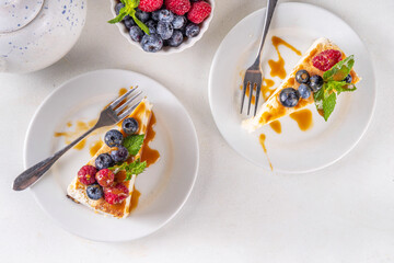 Traditional New York cheesecake slices