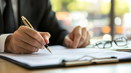 A lawyer reviewing legal documents, focused and meticulous