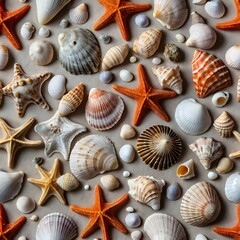 collection of sea shells and starfish