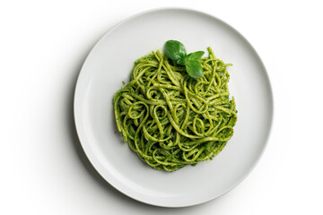 Dish with linguine with Genoese pesto sauce