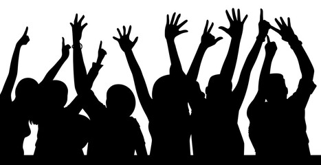 PNG  Celebratory silhouette crowd raising hands