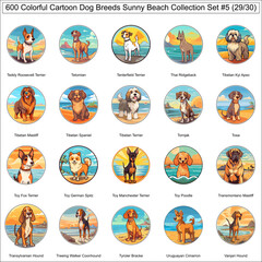 Colorful Dog Breeds Cartoon Characters Sunny Beach Bundle Collection Set 5 of 600 Dog Faces Isolated Part 29