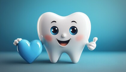 かわいい歯のキャラクターとハート（Cute tooth character with heart.）
