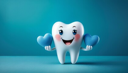 かわいい歯のキャラクターとハート（Cute tooth character with heart.）
