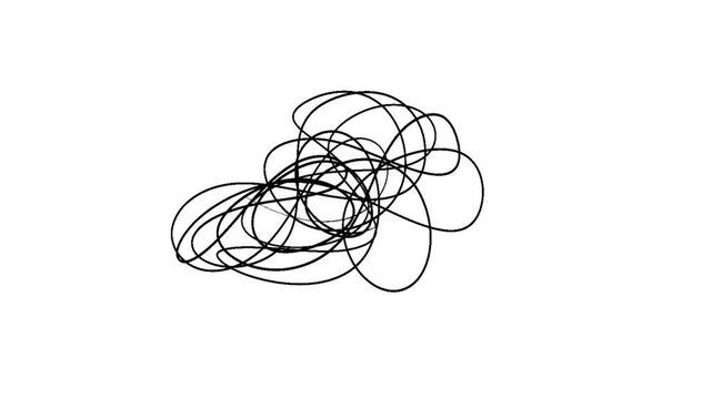 Doodle Animation Video on white background. tangled thread. string, wire