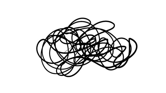Doodle Animation Video on white background. tangled thread. string, wire