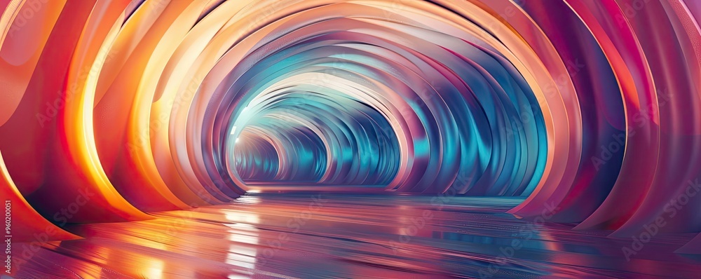 Poster a vibrant, abstract tunnel showcasing flowing colors and mesmerizing patterns, creating an immersive