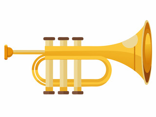 Stylish Golden Trumpet in Minimalist Flat Design, Isolated on White Background, Contemporary Musical Instrument Illustration © VectorVibe