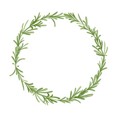 Rosemary herb circle frame. Healthy spice vector design. Copy space. Print for food, beauty products, flavour, aroma packaging., web design, textile. White background
