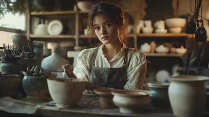 Freelance working woman, ceramic workshop