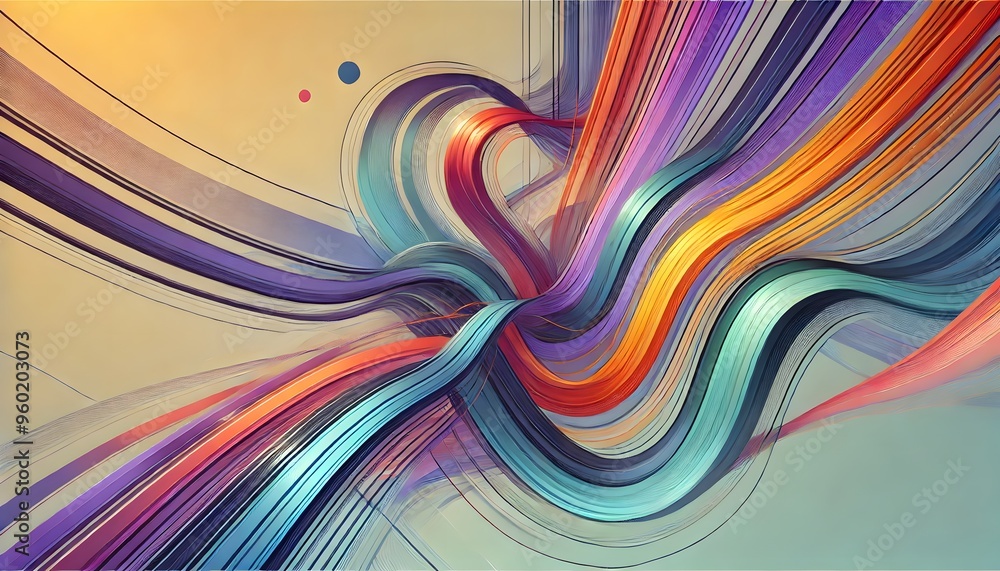 Poster dynamic abstract compositions featuring flowing, colorful wave patterns in smooth, curved forms, ble