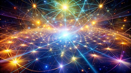 Fototapeta premium Quantum Pathways of Light Connecting Experiences in the Akashic Records. Perfect for: Cosmic journey-themed celebrations, Wisdom festivals, Spiritual retreats