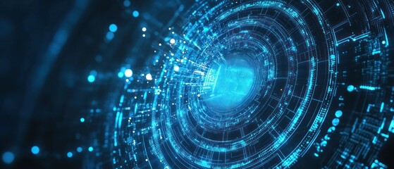 Obraz premium Blue Glowing Circular Tunnel of Data and Lines