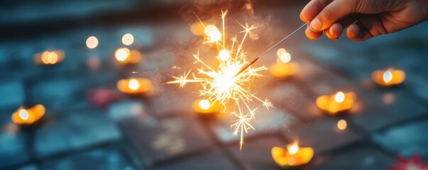Children playing with sparklers in a courtyard, with colorful rangoli at their feet, Diwali joy, cultural festival