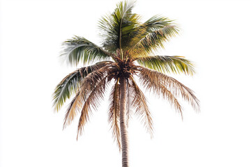 Top of coconut tree isolated on white background, Palm tree with tall trunk.	
