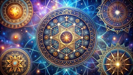 Fototapeta premium Ancient Spiritual Symbols in the Cosmos. Perfect for: Sacred Celebrations, Spiritual Gatherings