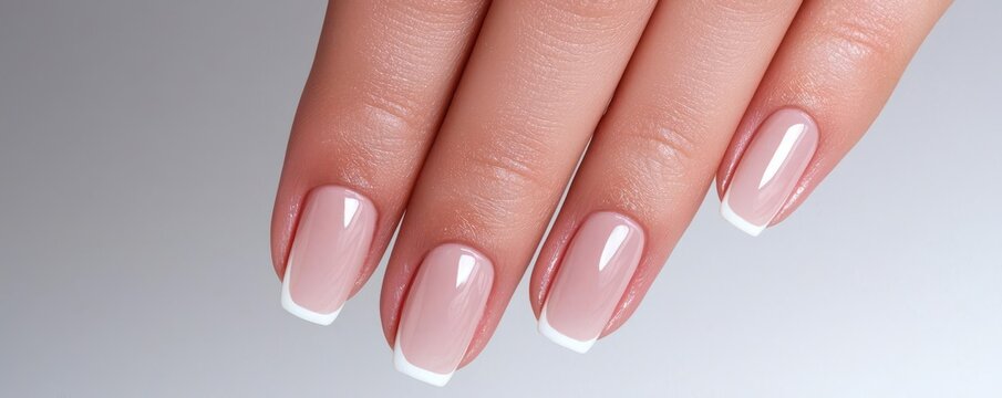 Beautiful girl hand care  Model woman showing french shellac manicure on nails  Cosmetics ,beauty and makeup