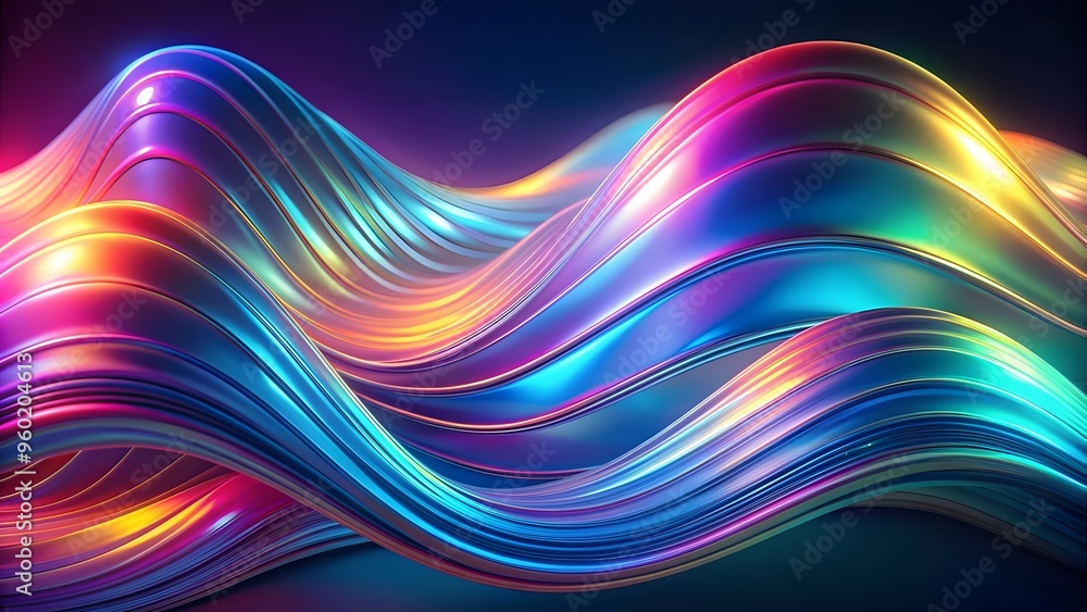 Poster abstract fluid iridescent holographic curved wave in motion colorful gradient design on a abstract m