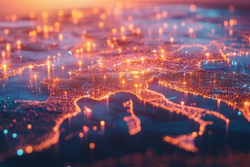 Fototapeta premium Global Network and Headquarters Visualization Illustrate the global network of a multinational corporation, with a focus on diverse operational hubs and the central corporate headquarters