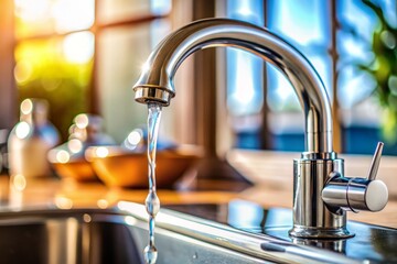 Water's rhythmic beat resonates as a lone faucet drips, forming a symphony of tiny droplets against the sink's