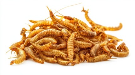 Obraz premium 4h Front angle view of dried mealworms in white background