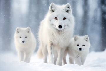 Obraz premium Fox Animal Family Wandering Calmly Peaceful In the Nature Outdoor