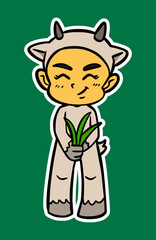Doodle Sticker Illustration of a Kid Wearing Animal Costume