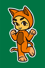 Doodle Sticker Illustration of a Kid Wearing Animal Costume