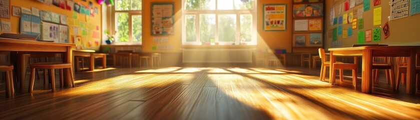 Fototapeta premium Sustainable Classroom Design Bright and Natural with Eco-Friendly Furniture and Renewable Materials A Sustainable School Environment for Learning and Growth
