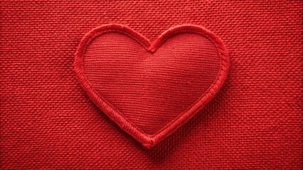 Close up of heart pattern cut from red fabric with sewing tools