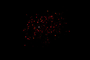 Red blurred bokeh lights on black background. Glitter sparkle confetti for celebrate. Overlay for your design