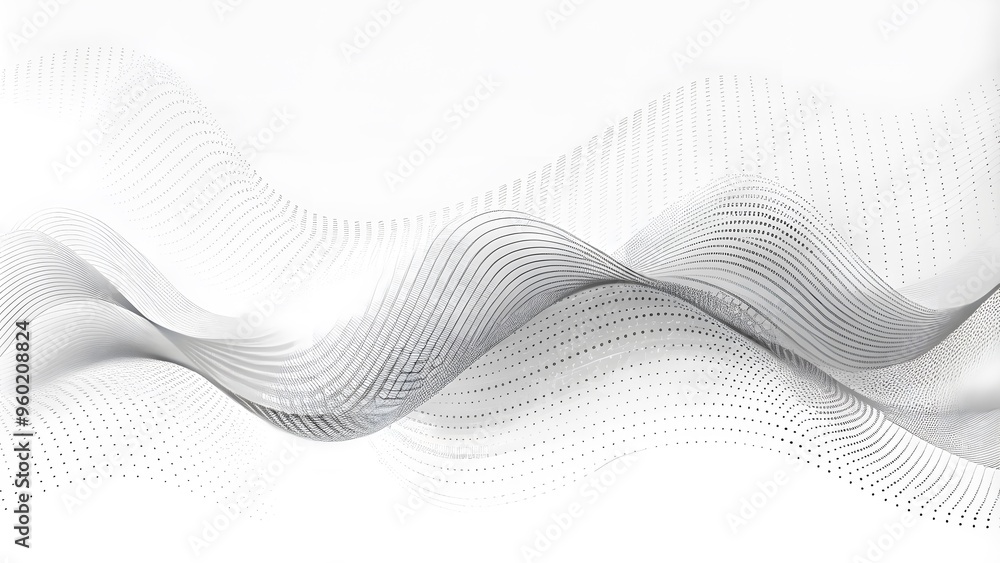 Poster abstract halftone background with a wavy surface made of gray dots on white. white color halftone sp