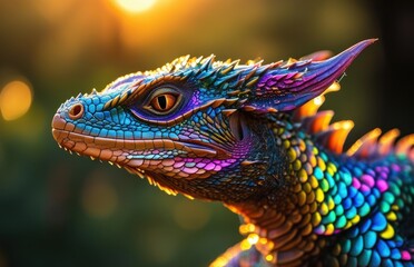 Fototapeta premium Close-up of a lizard with vibrant head and tail.